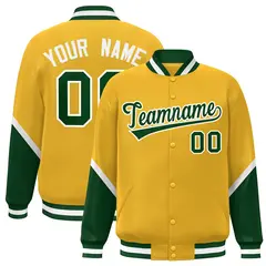 Gold Green Color Block Varsity Letterman Baseball Jacket 1