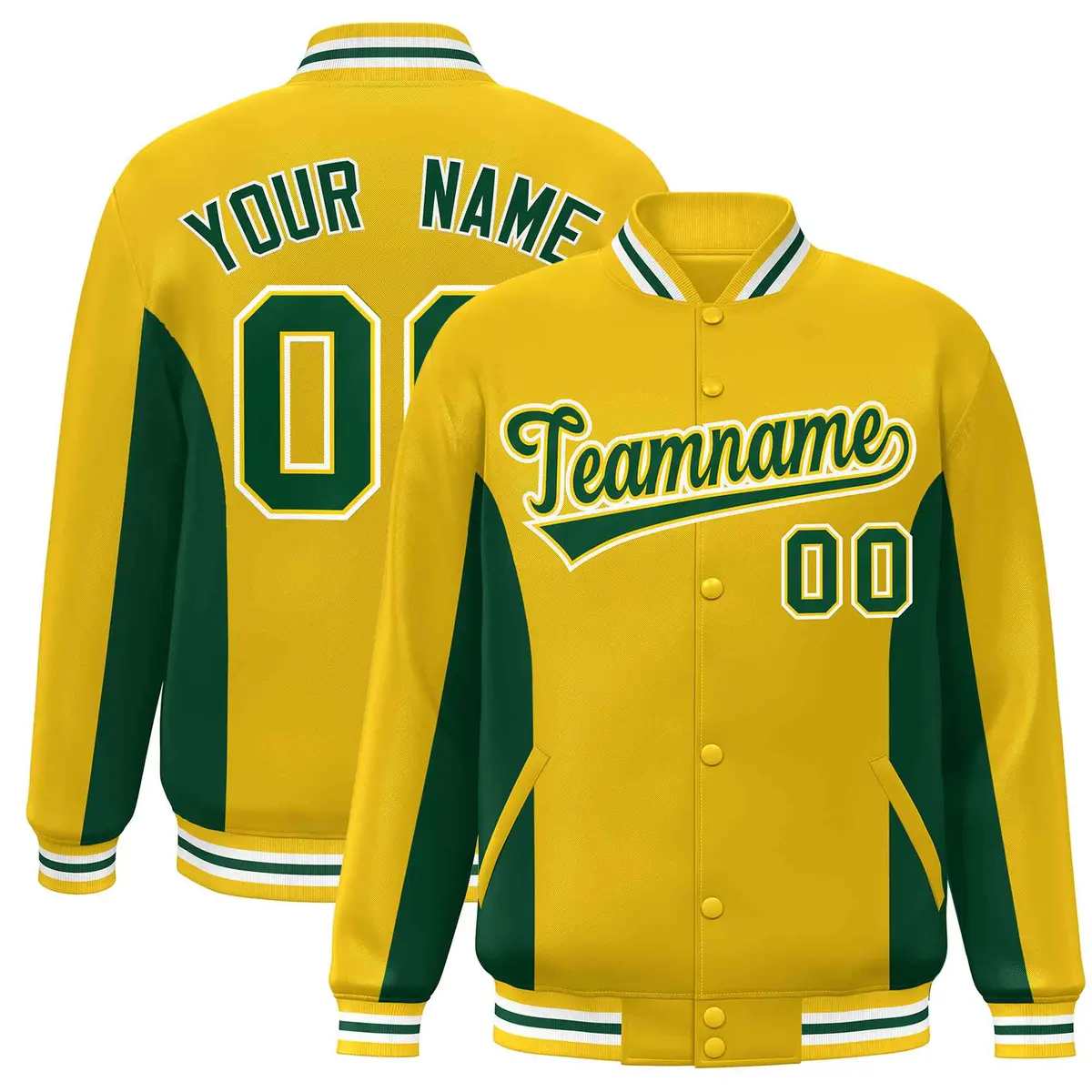 Gold Green Color Block Varsity Letterman Baseball Jacket