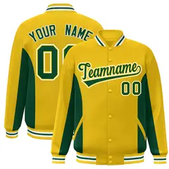 Gold Green Color Block Varsity Letterman Baseball Jacket