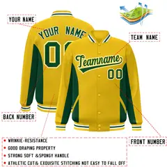 Gold Green Color Block Varsity Letterman Baseball Jacket 2