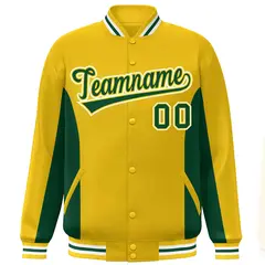Gold Green Color Block Varsity Letterman Baseball Jacket 3
