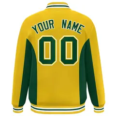 Gold Green Color Block Varsity Letterman Baseball Jacket 4