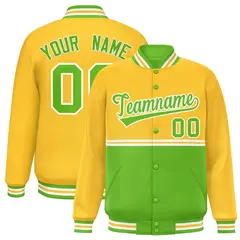 Gold Green Color Block Varsity Letterman Jacket