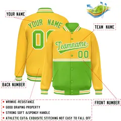 Gold Green Color Block Varsity Letterman Jacket 2