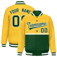Gold Green Color Block Varsity Letterman Jacket 1