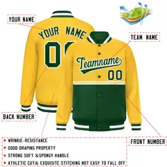 Gold Green Color Block Varsity Letterman Jacket 2
