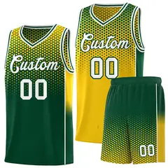 Gold Green Dot Pattern Reversible Gradient Basketball Jersey Kits