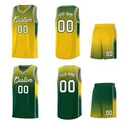 Gold Green Dot Pattern Reversible Gradient Basketball Jersey Kits 2