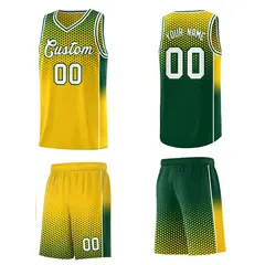 Gold Green Dot Pattern Reversible Gradient Basketball Jersey Kits 5