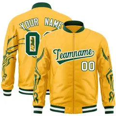 Gold Green Dragon Head Graffiti Letterman Bomber Jacket