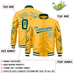 Gold Green Dragon Head Graffiti Letterman Bomber Jacket 2