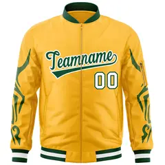 Gold Green Dragon Head Graffiti Letterman Bomber Jacket 3