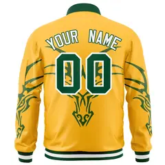 Gold Green Dragon Head Graffiti Letterman Bomber Jacket 4