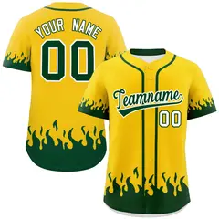 Gold Green Flame Graffiti Authentic Baseball Jersey 1