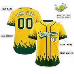 Gold Green Flame Graffiti Authentic Baseball Jersey 2