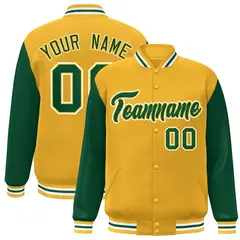 Gold Green-Gold Raglan Sleeves Varsity Full-Snap Letterman Jacket 1
