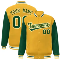 Gold Green-Gold Raglan Sleeves Varsity Full-Snap Letterman Jacket 1