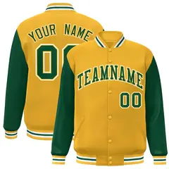Gold Green-Gold Raglan Sleeves Varsity Full-Snap Letterman Jacket 1