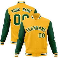 Gold Green-Gold Raglan Sleeves Varsity Full-Snap Letterman Jacket 1