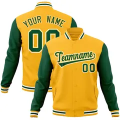 Gold Green-Gold Raglan Sleeves Varsity Full-Snap Letterman Jacket 1