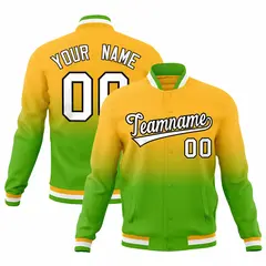 Gold Green Gradient Full-Snap Fashion Letterman Jacket 1