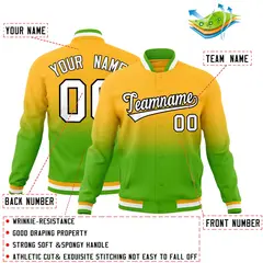 Gold Green Gradient Full-Snap Fashion Letterman Jacket 2