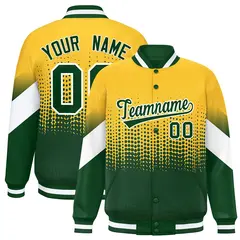 Gold Green Gradient Polka Dot Full-Snap Varsity Baseball Jacket
