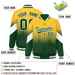 Gold Green Gradient Polka Dot Full-Snap Varsity Baseball Jacket 2