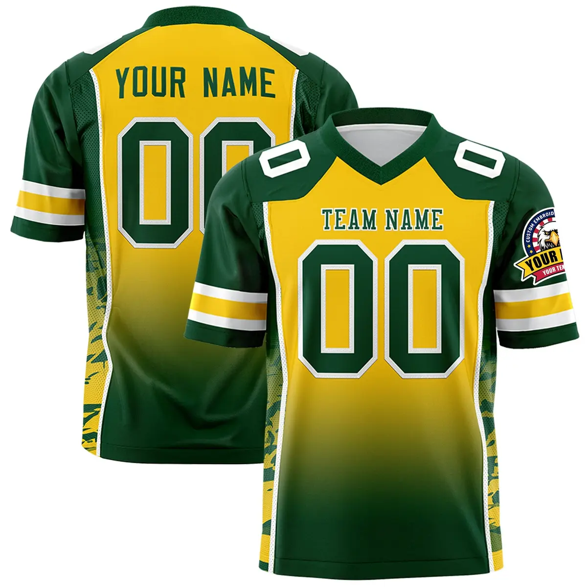 Gold Green Gradient Side Pattern Authentic Football Jersey