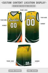 Gold Green Gradient Star Graffiti Basketball Jersey 2