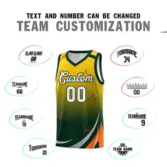 Gold Green Gradient Star Graffiti Basketball Jersey 3