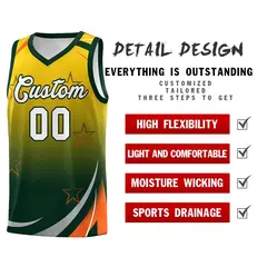 Gold Green Gradient Star Graffiti Basketball Jersey 4