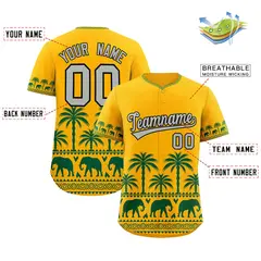 Gold Green Graffiti Pattern Bossinia Style Baseball Jersey 2