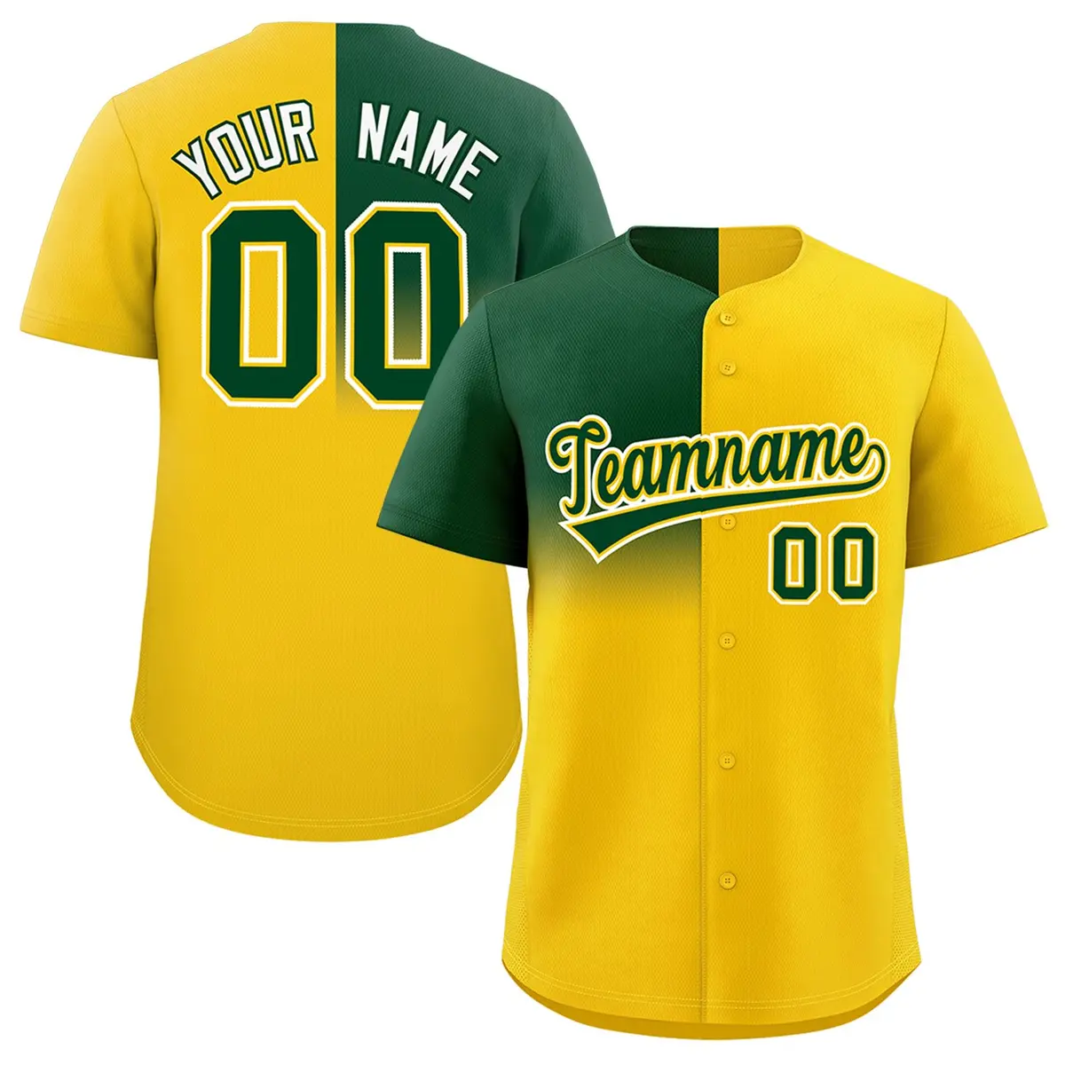 Gold Green Half Gradient Authentic Baseball Jersey