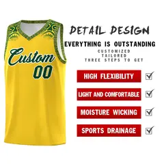 Gold Green Indians Print Basketball Uniform Jersey 2