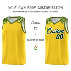 Gold Green Indians Print Basketball Uniform Jersey 3