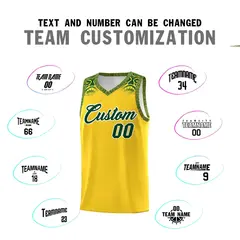 Gold Green Indians Print Basketball Uniform Jersey 4