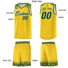 Gold Green Indians Print Basketball Uniform Jersey 5