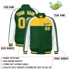 Gold Green K-Ribbon Raglan Color Block Varsity Letterman Jacket 2
