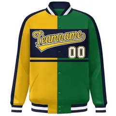 Gold Green Navy-White Color Block Varsity Baseball Jacket 3