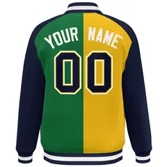Gold Green Navy-White Color Block Varsity Baseball Jacket 4