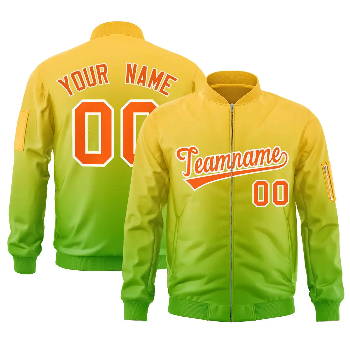 Gold Green-Orange Gradient Varsity Letterman Bomber Jacket