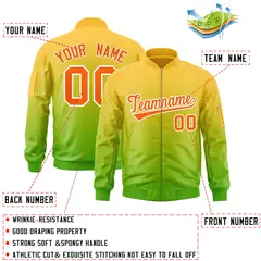 Gold Green-Orange Gradient Varsity Letterman Bomber Jacket 2