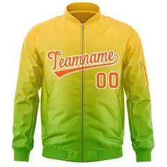 Gold Green-Orange Gradient Varsity Letterman Bomber Jacket 3