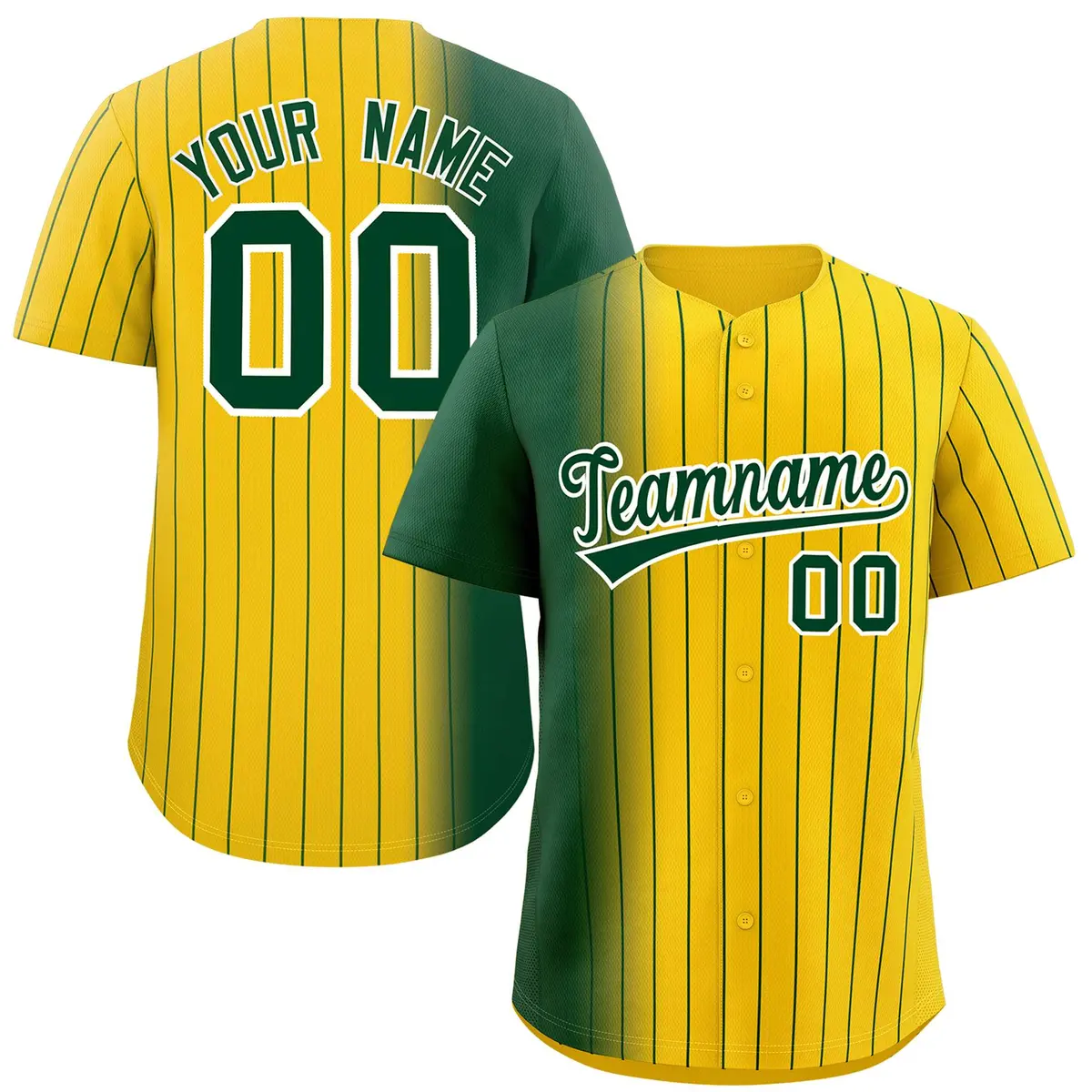 Gold Green Pinstripe Gradient Baseball Jersey