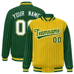 Gold Green Pinstripe Raglan Varsity Letterman Baseball Jacket 1