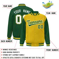 Gold Green Pinstripe Raglan Varsity Letterman Baseball Jacket 2