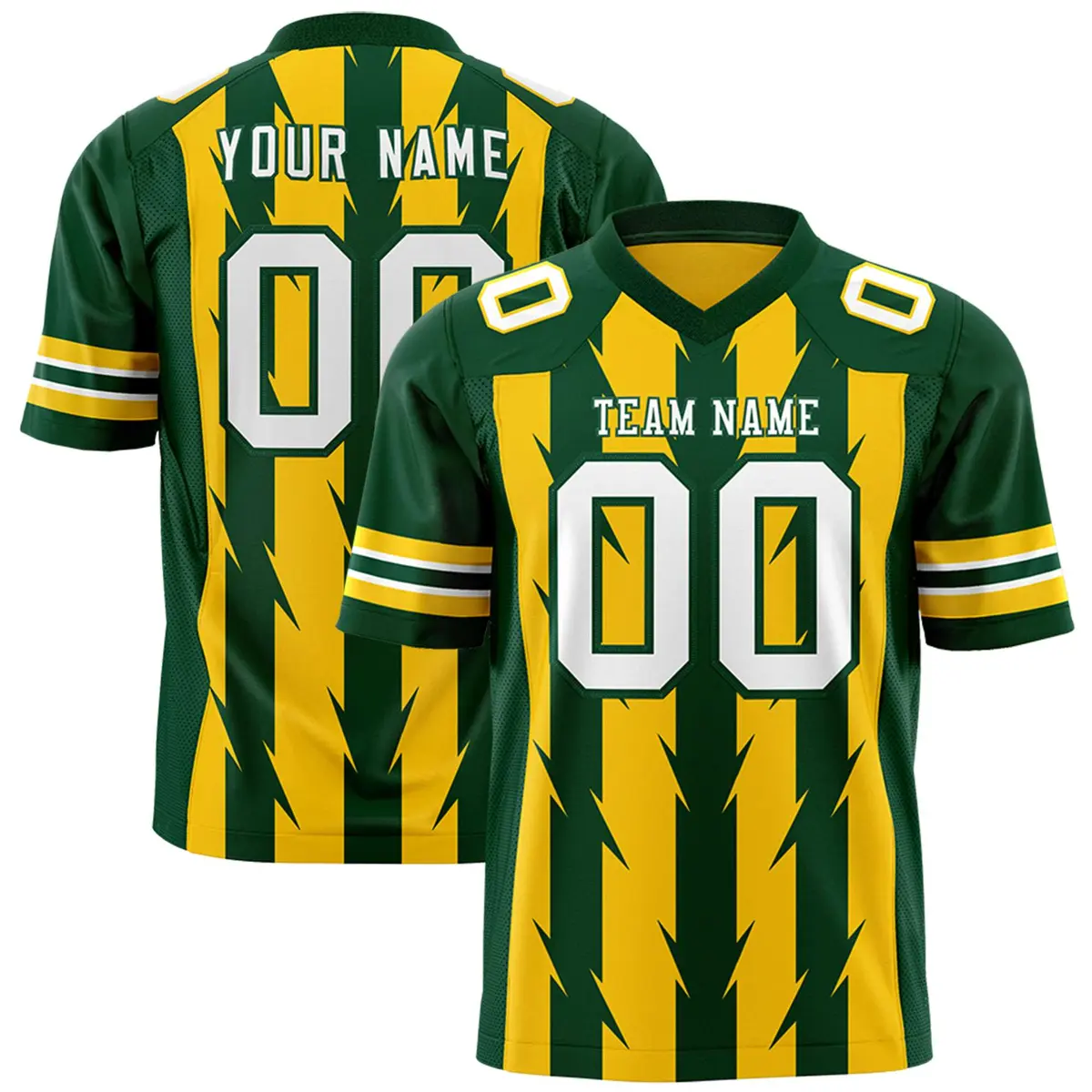 Gold Green Razr Stripe Graffiti Pattern Flag Football Jersey