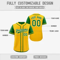 Gold Green Reversible Raglan Baseball Jersey 3