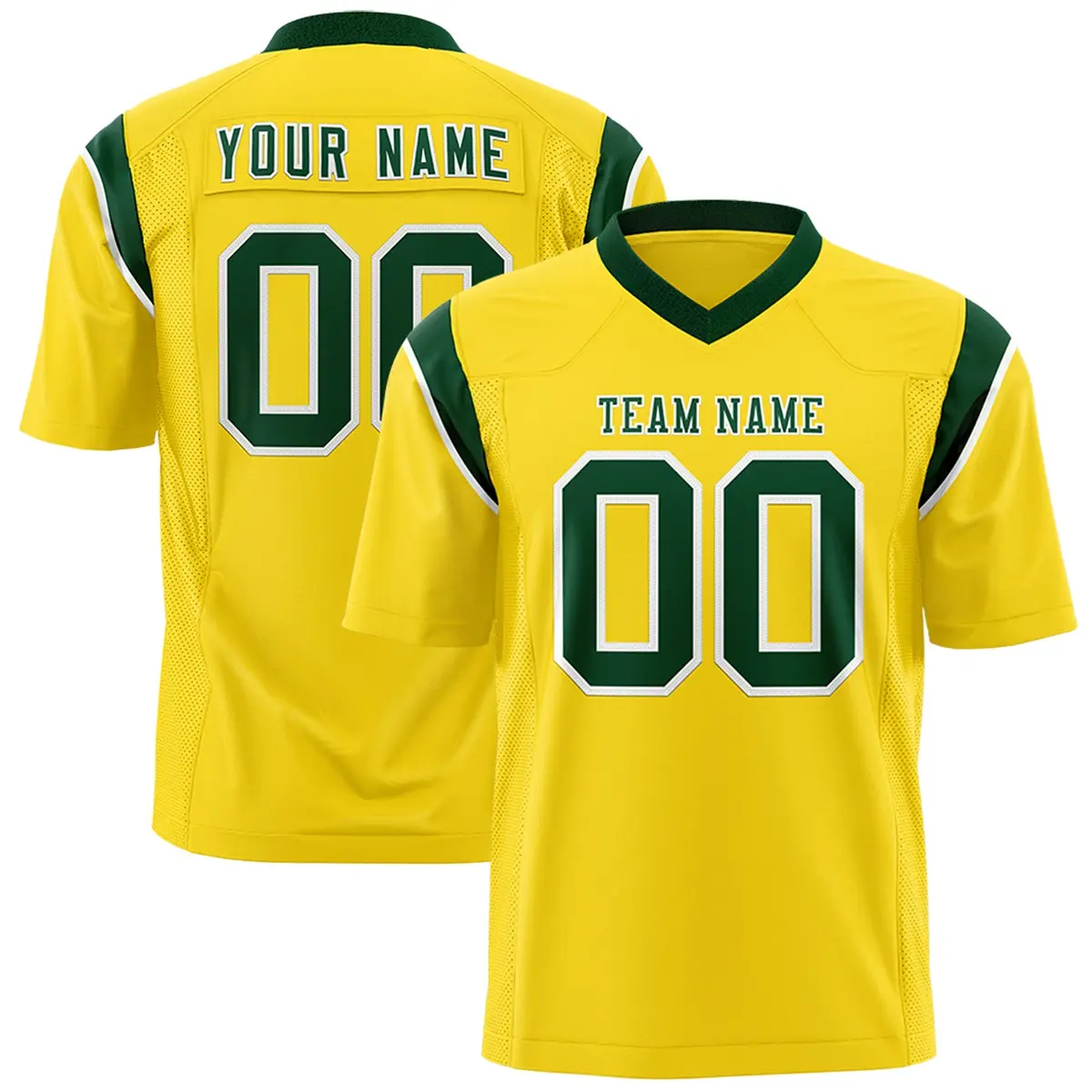 Gold Green Shoulder Cut Two-Tone Flag Football Jersey